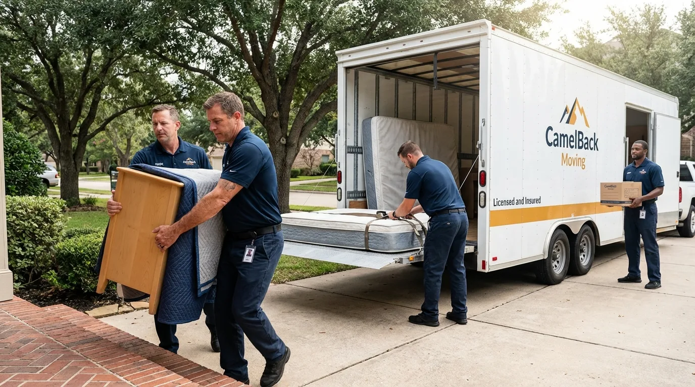 Crew loading residential truck for cross-state move from East Longmeadow, MA