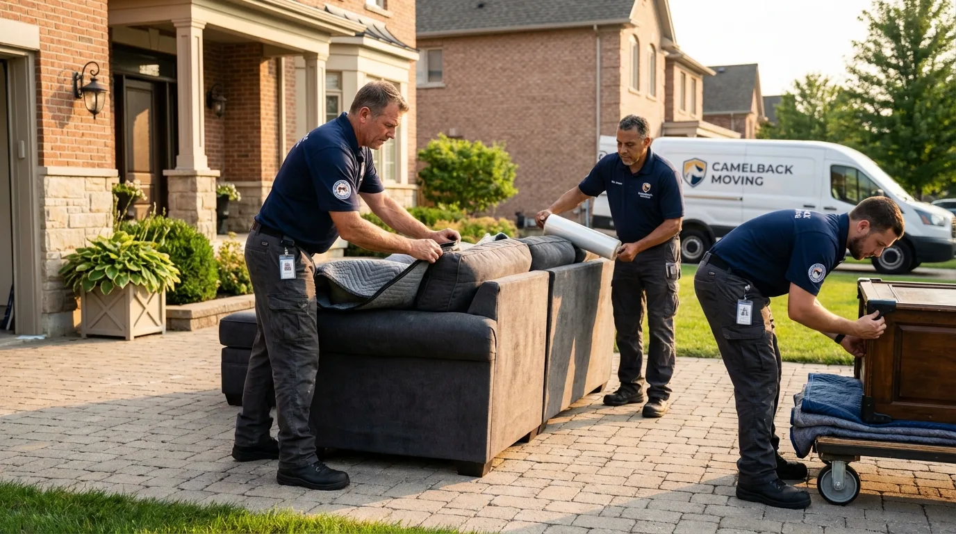 Large estate moving crew wrapping furniture in East Longmeadow, MA