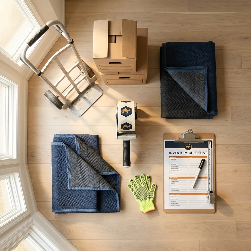 Professional moving supplies and packing materials layout for East Longmeadow residential relocations